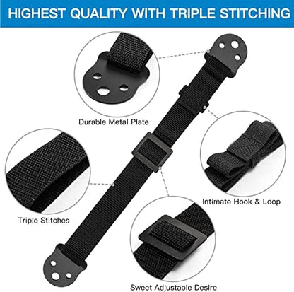 Perlesmith dual safety straps showing the adjustable hook and loop length management system close up