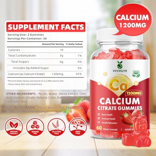 Vcchuyh strawberry flavored calcium citrate gummies label detail