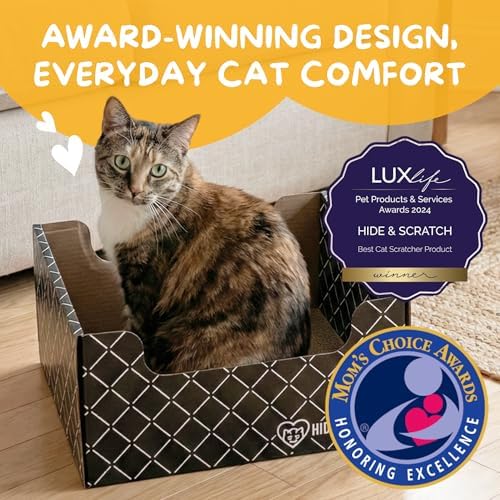 Hide and Scratch extra large heavy duty cardboard cat scratcher bed with high sides
