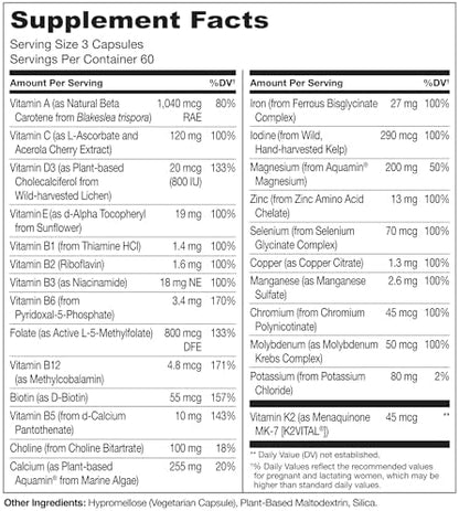 Naturelo 180 count prenatal multivitamin bottle nutrition facts