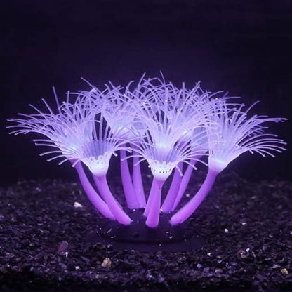 Side angle view of the Bluecoco artificial purple coral ornament illustrating the soft flexible texture.