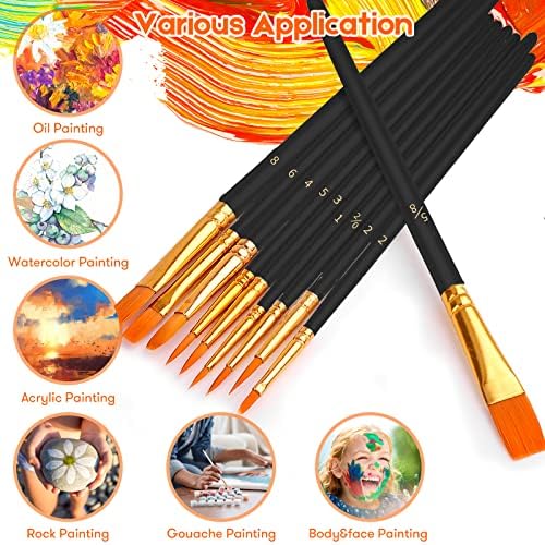 Artstorys artist paintbrushes displayed flat highlighting the range of sizes included in the black twenty pack bundle