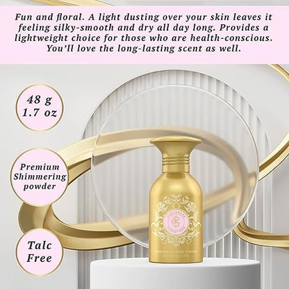 Imported floral scented shimmer powder bottle for women.