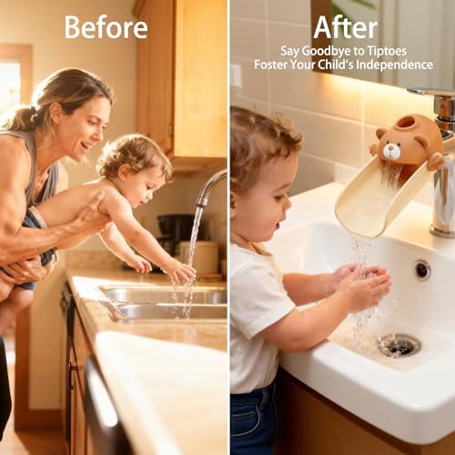 Skyroku sink extension for kids highlighting the dual-socket mounting system for universal faucet compatibility.