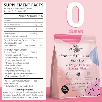 Close up of Orinthalixium glutathione gummy texture and dragon fruit flavor detail