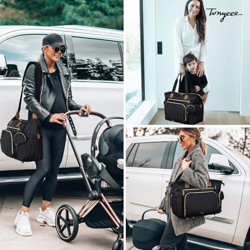 Tonyeee large waterproof diaper bag side profile showing pockets