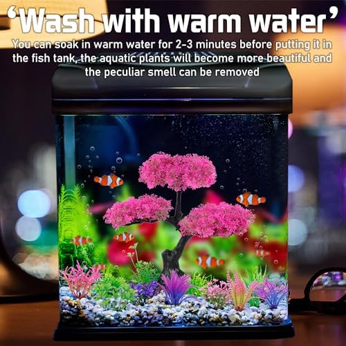 Ameliade artificial bonsai tree decoration placed inside a five gallon goldfish aquarium.