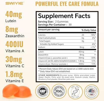 Swiyie Lutein Gummies close up of chewable texture