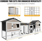 PetsCosset 114" L Rabbit Hutch Indoor and Outdoor 2-Story Rabbit Cage with Pull Out Tray,Fir Wood Guinea Pig Cages with Wooden Ramp,Waterproof Bunny Cage Indoor Bunny Hutch with 2 Asphalt Roofs,Grey - Image 4