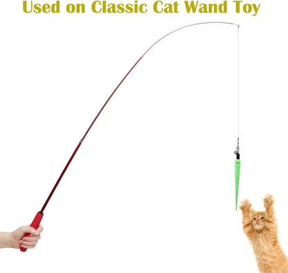 Soft texturized worm attachments without small plastic eyes designed for safer indoor cat play.