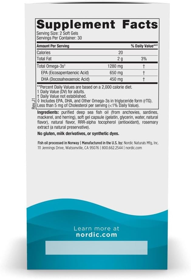 Nordic Naturals Ultimate Omega, Lemon Flavor - 60 Soft Gels - 1280 mg Omega-3 - High-Potency Fish Oil Supplement with EPA & DHA - Promotes Brain & Heart Health - Non-GMO - 30 Servings - Image 2