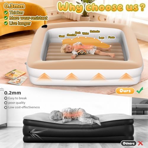 Dessports kids air bed with inner mattress removed to show the fourteen inch deep play zone.