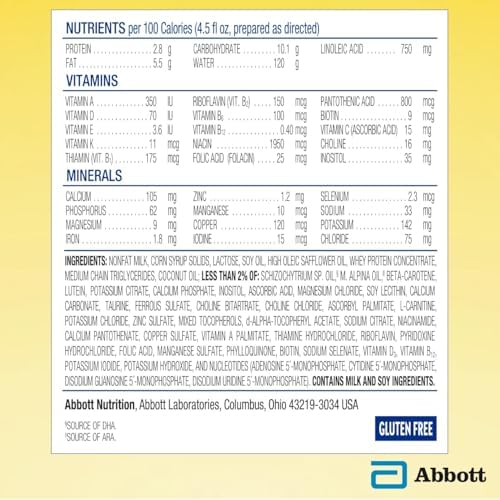 Similac NeoSure baby formula powder four pack value cans showing nutritional information