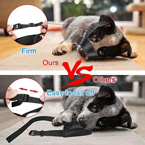 Five different sizes of Ewinever waterproof pet mouth covers for small to extra large dogs