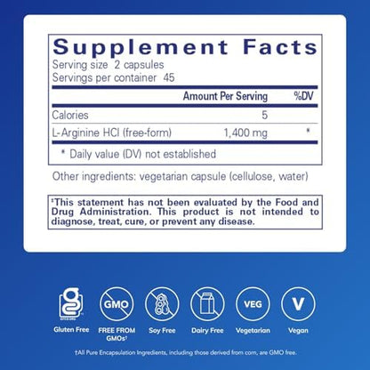 Pure Encapsulations L-Arginine supplement label details