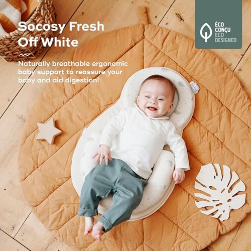 Babymoov Socosy baby lounger showing adjustable leg support roll