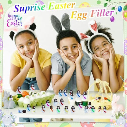 Miniature rubber Jesus toys displayed together for Sunday school Easter egg stuffers decoration.