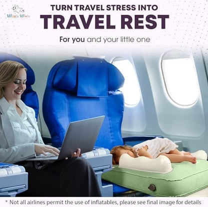 Inflatable toddler travel bed showing safety belts and side bumper guards