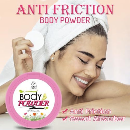 Close-up of AOAO cornstarch body powder texture and soft applicator