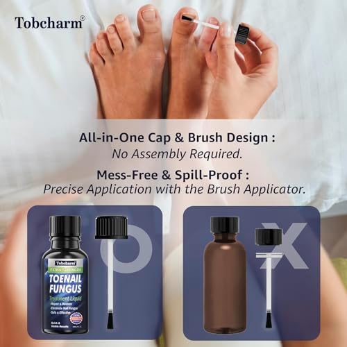 Two bottles of Tobcharm extra strength fungal nail renewal treatment.