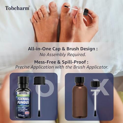 Two bottles of Tobcharm extra strength fungal nail renewal treatment.