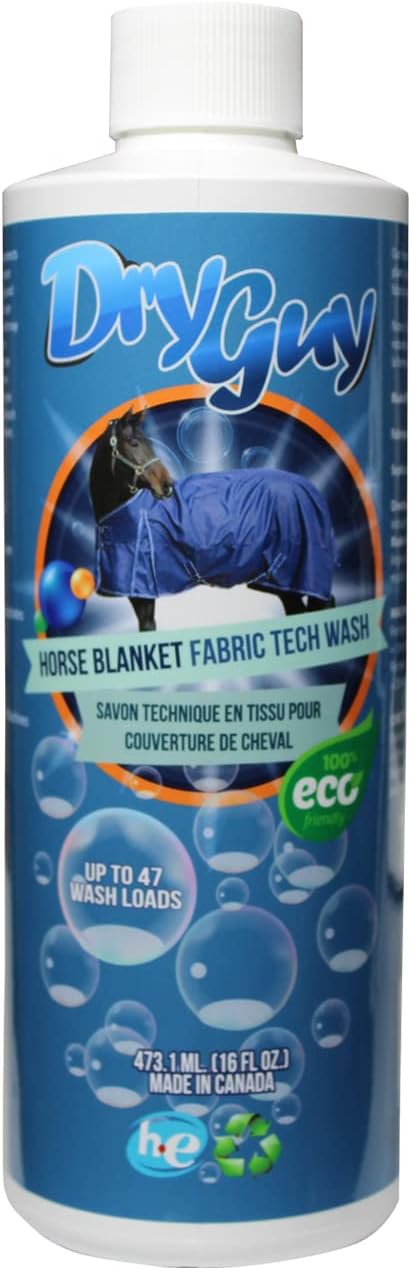 Side profile of Dry Guy Waterproofing Horse Blanket Fabric Tech Wash imported premium packaging