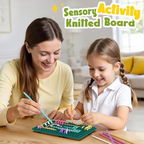 GJV calming fidget toy set flat with all twenty colorful strings laid out neatly beside the board.