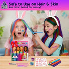 Washable hair chalk pens for kids applied as colorful streaks on hair