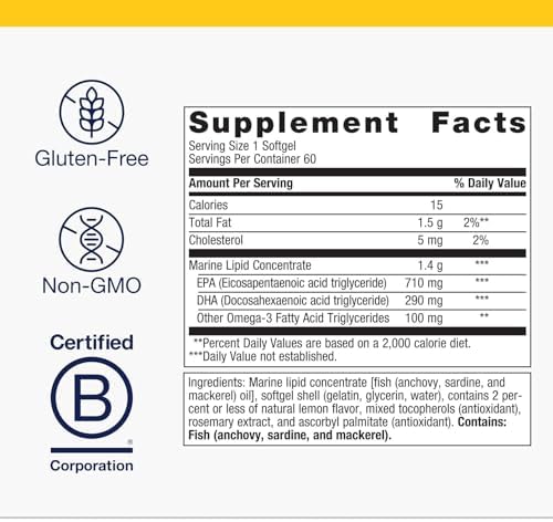 Metagenics clinical grade fish oil supplement nutrition facts and ingredient list label view.
