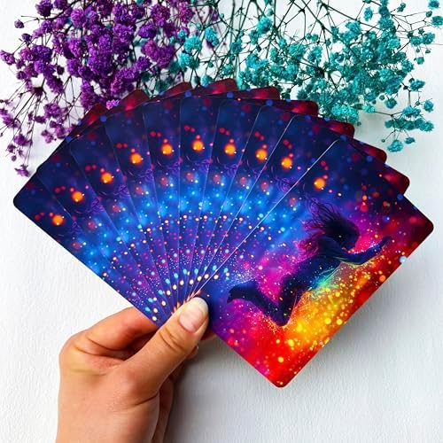 Close up of Qcsdckot love and career oracle cards highlighting intuitive keywords for relationship readings.