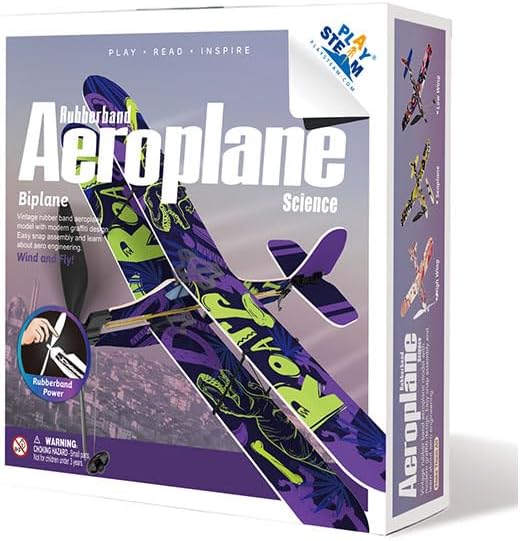 PLAYSTEAM Rubber Band Aeroplane Biplane STEM Kit front view showcase packaging