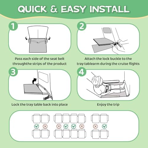 Toddler airplane travel bed strapped securely to an airplane tray table demonstrating easy installation.