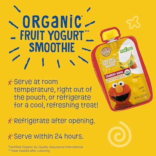 Organic strawberry banana fruit yogurt smoothie for toddlers