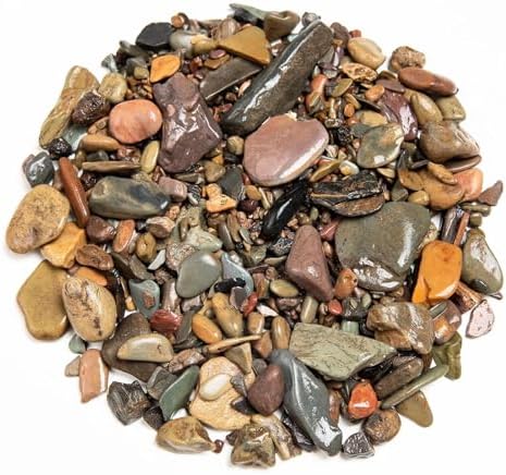 Natural mixed color polished river rocks close up