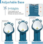 Side view of blue frog pee trainer for toddlers