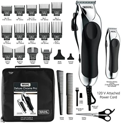 Side profile of the Wahl chrome hair clipper highlighting the adjustable thumb taper lever for blending