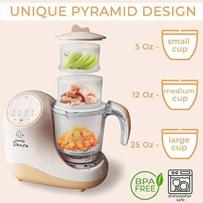 Homia baby food grinder and steamer showing the internal stainless steel chopping blades.