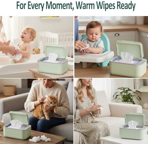 Side profile of Awesmom Green Wipe Warmer with lid open