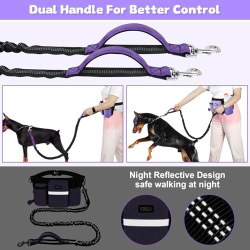 ETACCU purple hands free leash attached to a medium sized dog