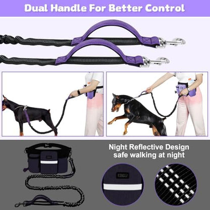 ETACCU purple hands free leash attached to a medium sized dog