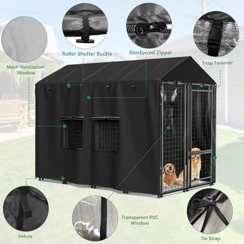 Heavy duty pet cage canopy illustrating windproof secure hook and loop fastening straps at base