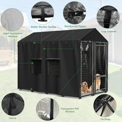 Heavy duty pet cage canopy illustrating windproof secure hook and loop fastening straps at base