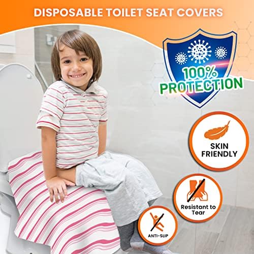 AlfaDeal toddler potty training liners unfolded showing full front and side drape coverage on toilet seat