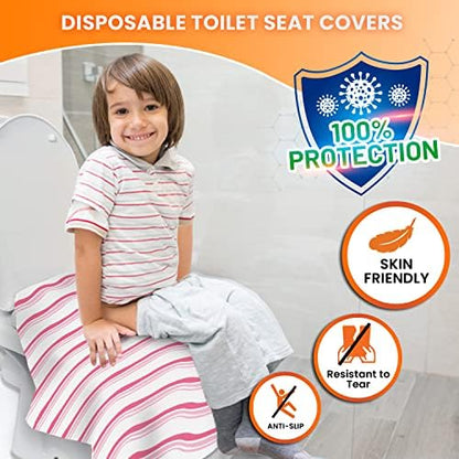 AlfaDeal toddler potty training liners unfolded showing full front and side drape coverage on toilet seat