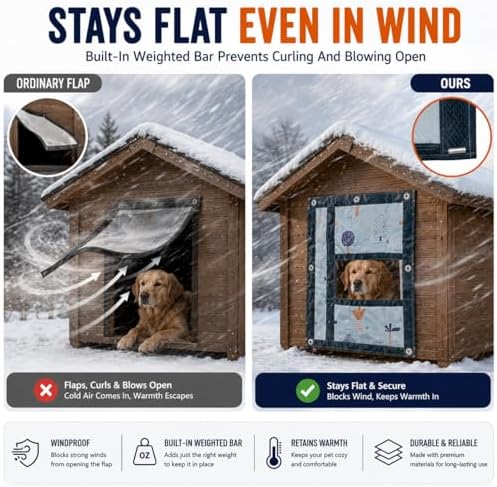 ZZOFSWORM weatherproof cat shelter door cover installed on an outdoor pet house