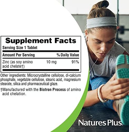NaturesPlus chelated zinc mineral supplement container displaying cellular repair claims.