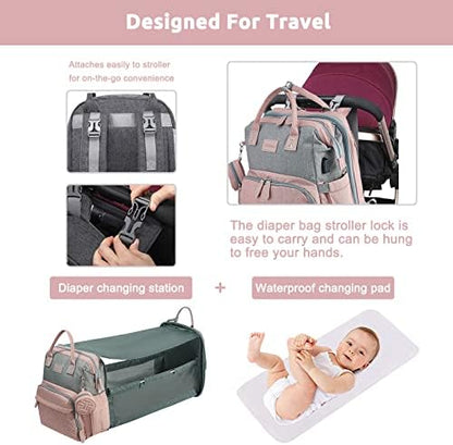 JOLLITO diaper bag backpack attached securely to a stroller handlebar using the built-in straps.