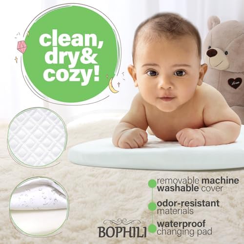 Bophili moses basket mattress pad highlighting waterproof quilted surface