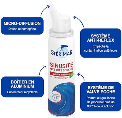Sterimar drug free nasal spray side packaging containing product indications and safety warnings
