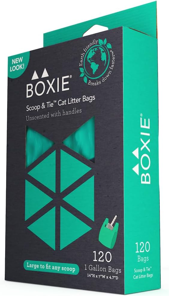 Boxiecat unscented leak proof pet waste bags with easy to tie handles layout.